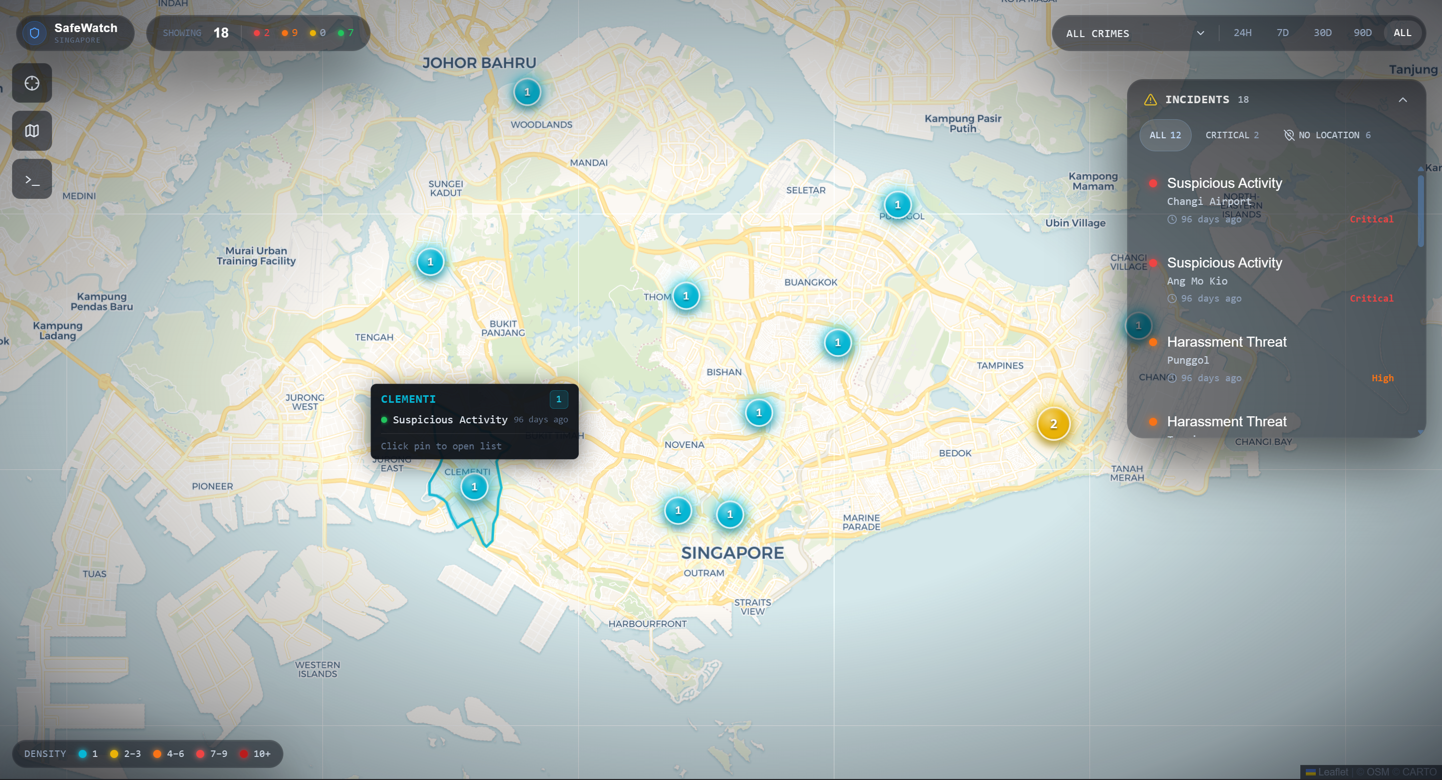 SafeWatch Singapore incident map dashboard